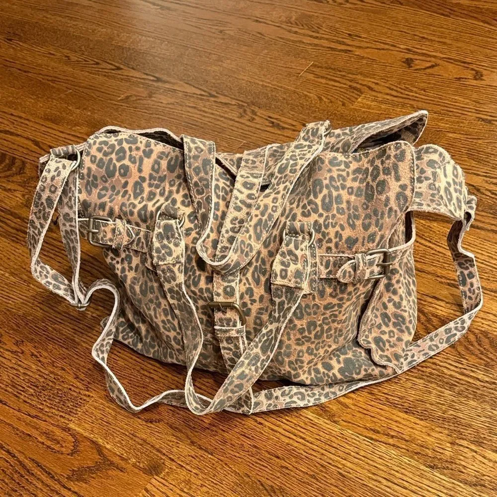 Free People Wild Thing Leather Leopard Tote